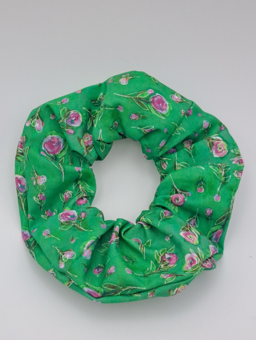Green Floral Scrunchie Hair Tie - Women Accessories Cotton Elastic Band